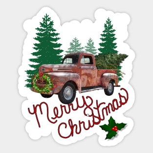 Christmas Red Truck & Xmas Tree Vintage Farmhouse Merry Christmas Gifts Sticker